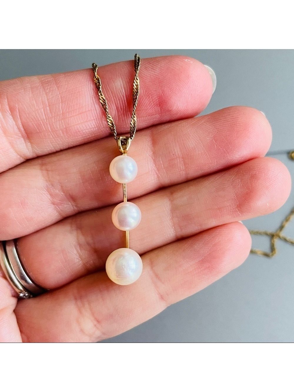 Vintage 10k Gold Natural White Pearl Pendant Necklace